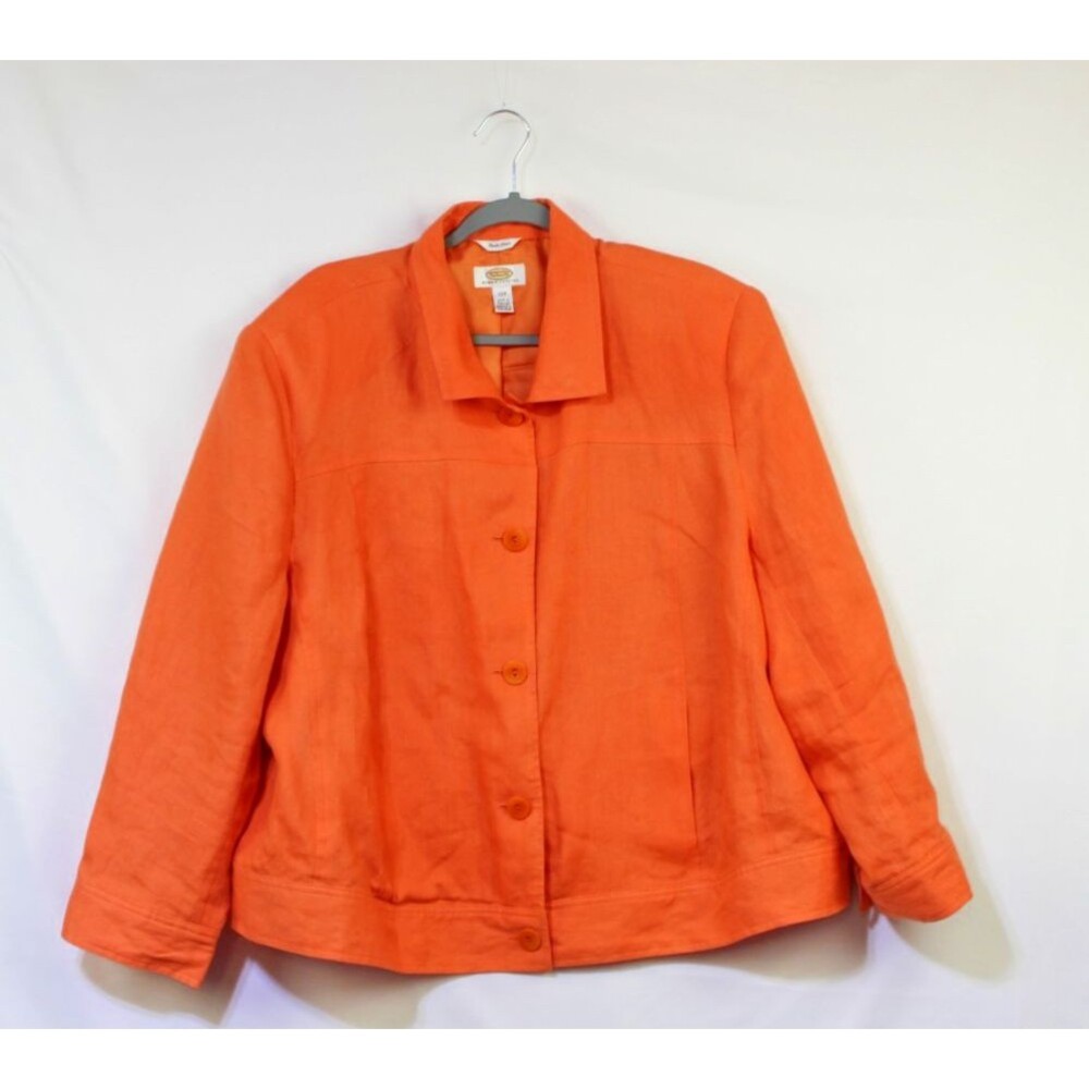 Talbots Plus Size 24W Linen Blazer Jacket Orange Open Front Professional Lined
